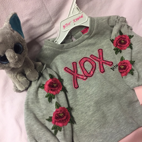 Betsey Johnson Girl’s XOX Sweater/Legging 2piece set,18m, grey/black/diff.pinks - Picture 1 of 11